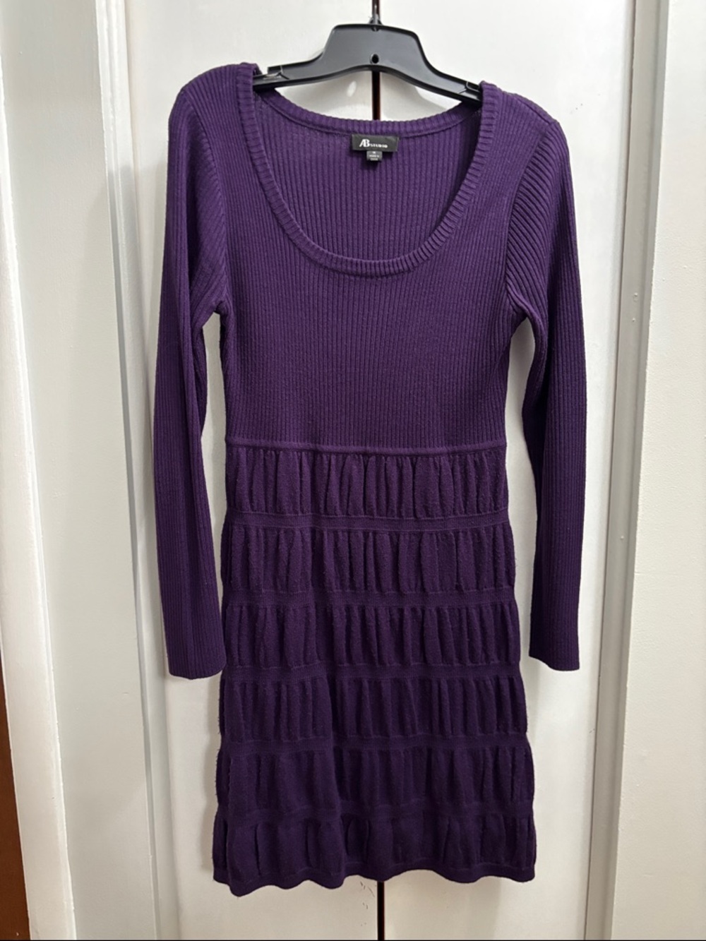 AB Studio Deep Purple Ribbed Scoop-Neck Dress
